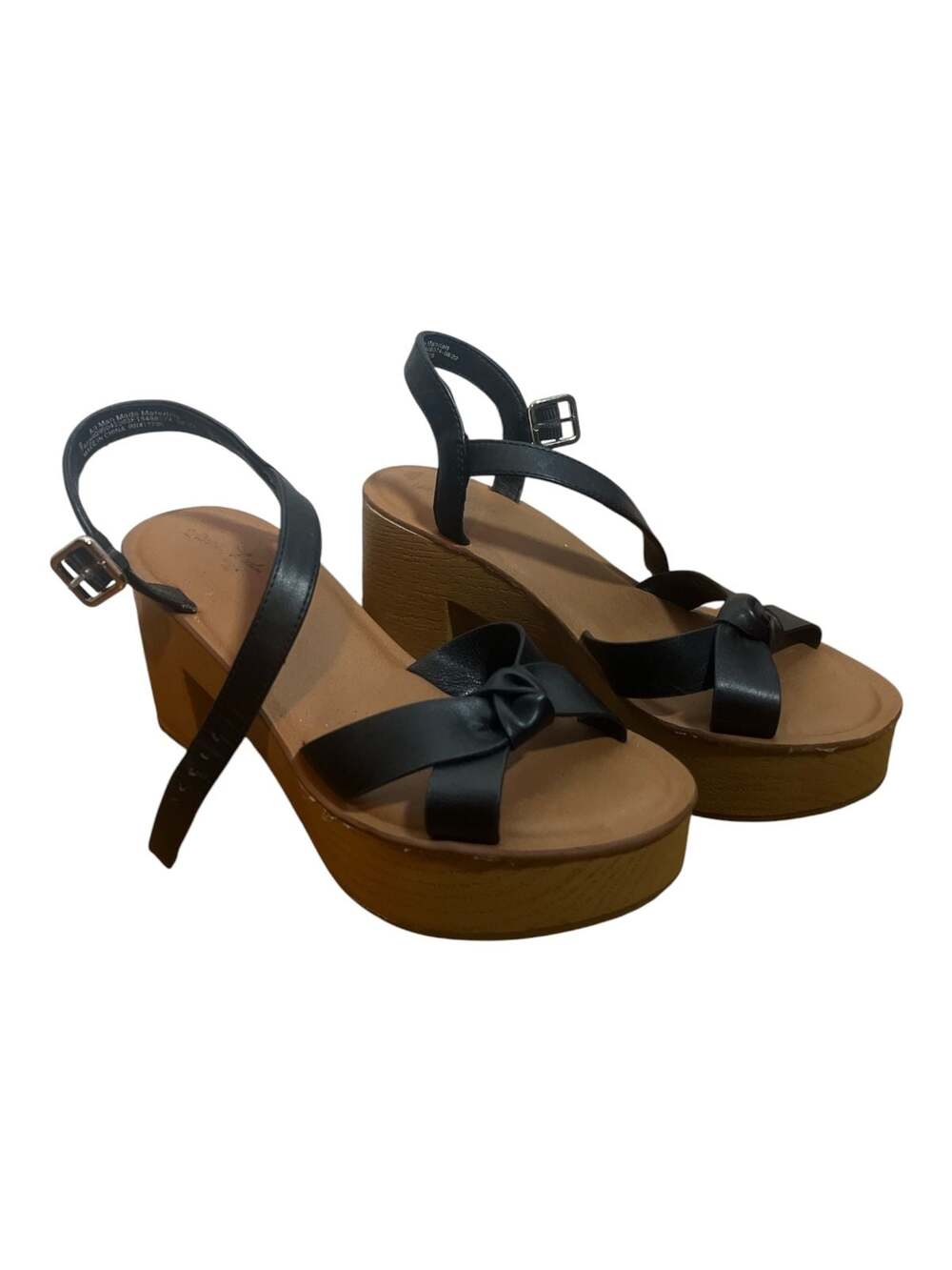 Universal Thread Women's Valerie Platform Sandals Black Faux Leather Ankle Strap
